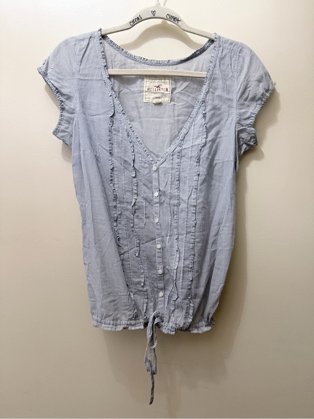 Y2K Hollister Sheer Ruffle Shirt Blouse Blue & White Stripes Bella Swan M Layers